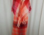 Vintage Heather Brae Mohair Wool Plaid Fuzzy Maxi Long Floor Length Skirt Open Front Wrap Shawl Scarf Scotland Womens S Red Orange