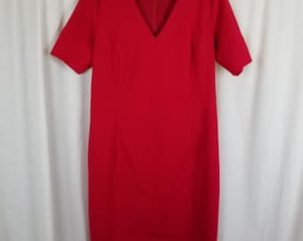 Vestido de cóctel vintage Brooks Brothers rojo con cuello en V para mujer, talla 16