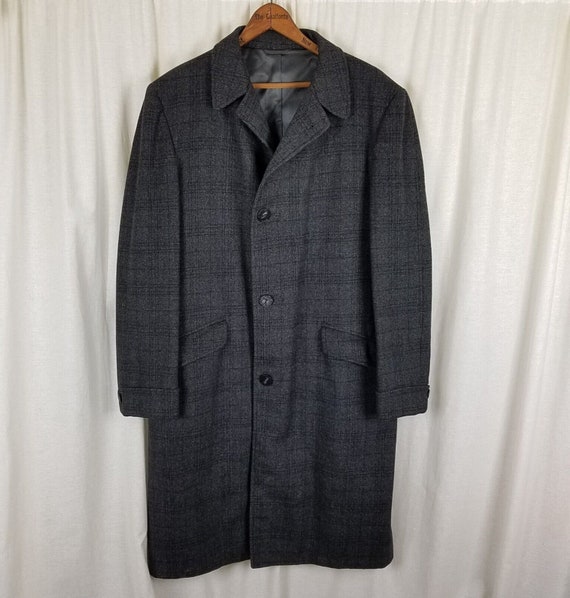 Vintage Montagna Designed For Robert Hall Plaid Peacoat Winter Wool Coat Mens 40 42 50s MCM Union Made