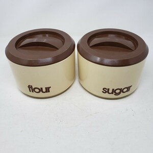 Vintage Sterilite 2 Piece 1970s Canister Set Flour Sugar Brown Plastic Lidded Top Storage Containers Kitchen Decor Jars Containers