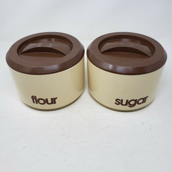 Vintage Sterilite 2 Piece 1970s Canister Set Flour Sugar Brown Plastic  Lidded Top Storage Containers Kitchen Decor Jars Containers 