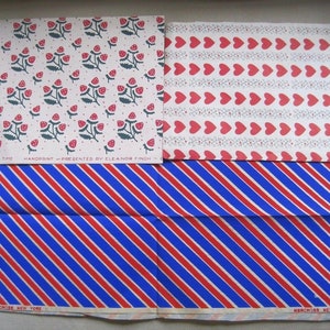 Vintage 1950 All Occasion Wrapping Paper Squares hand printed Eleanor Finch Berry Time Norcross NY Red & White Berries Stripes Hearts