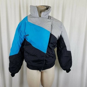 Vintage Polaris Snowmobile Ski Winter Parka Jacket Motorcycle Womens size Large Tall Turquoise Blue Black Gray
