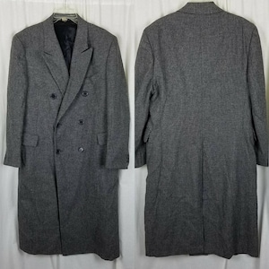 Bruce Hunt Black & White Mini Checked Winter Wool Tweed Peacoat Polo Coat Mens size Large Vintage 80s Overcoat