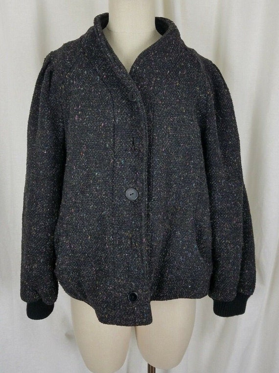 Vintage Saril Black Wool Speckled Button Up Jacket
