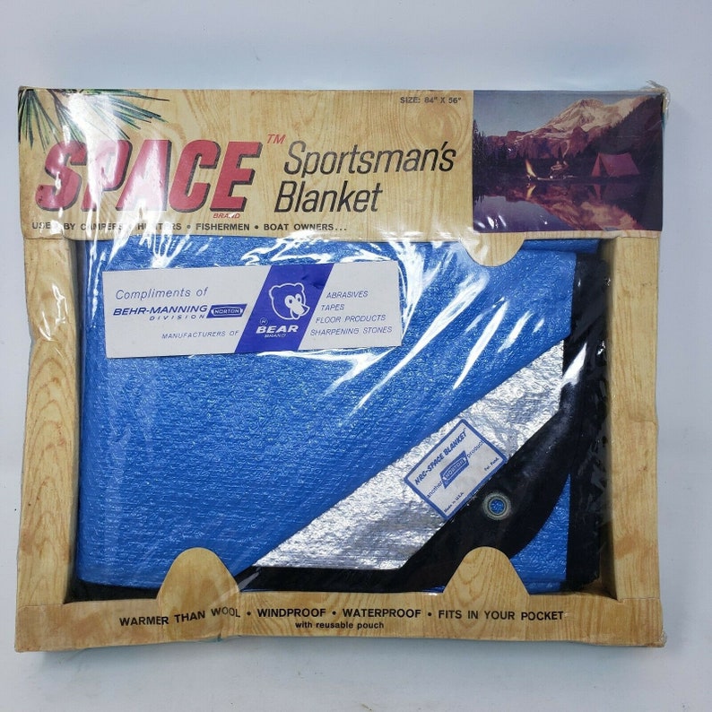 Vintage NRC the Original Space Brand Sportsmans Blanket Blue Silver NOS