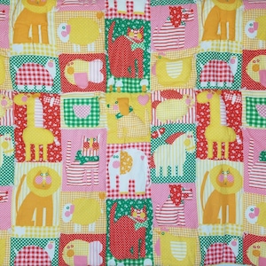 Barnyard Farm Wild Safari Jungle Animals Baby Quilt Wall Art Tapestry 41x44 Patchwork Quilted Blanket Lions Giraffes Bunnies Horses Dogs Cat