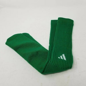 Vintage Adidas Mens Adult Tall Knee High Soccer Socks 3 Stripes Green & White Ribbed 21" Athletic Futball Football Sports