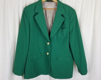 Blazer vintage Hardwick Clothes Masters Irish Kelly verde, tamanho feminino 12R, fabricado nos EUA, em poliéster e lã.