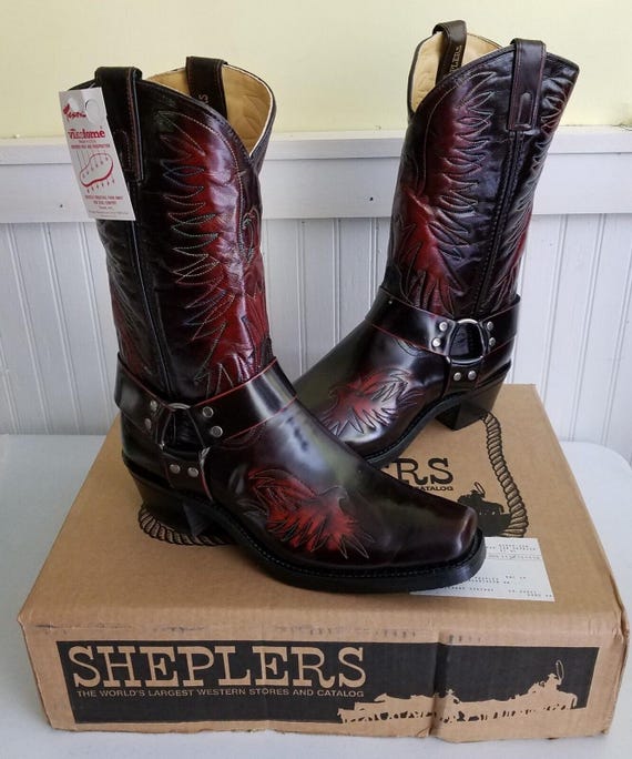 Vintage Sheplers Apple Eagle Embroidered Harness Cowboy Boots Mens 10 EE Texon Vikofome