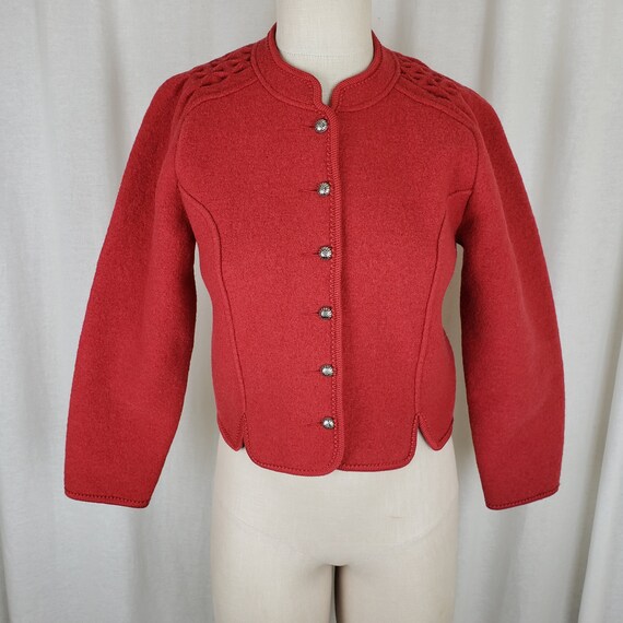 red cardigan jacket
