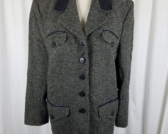 Vintage Dressage Paul Costello Wool Tweed Herringbone Equestrian Riding Jacket Blazer Women size 12 Contrast