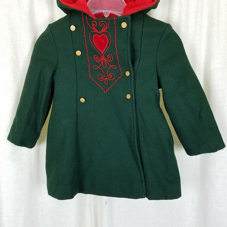 Vintage Philmark Fashion Winter Wool Peacoat Dress Coat Girls 3T Traditional German Austrian Clothing Green /& Red Nordic Embroidery
