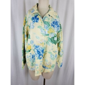 Vintage Orvis Yellow Floral Blue Flowers Art to Wear Jean Denim Shirt Jacket Womens S Shacket Button Up
