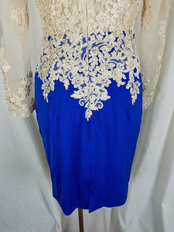 Vintage Nude Cream Floral Lace Cobalt Blue Dress … - image 7