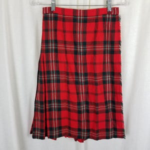 Vtg Celtic Craft Centre Red Tartan Plaid Kilt Skirt Wool Fringe Wrap Womens XS S