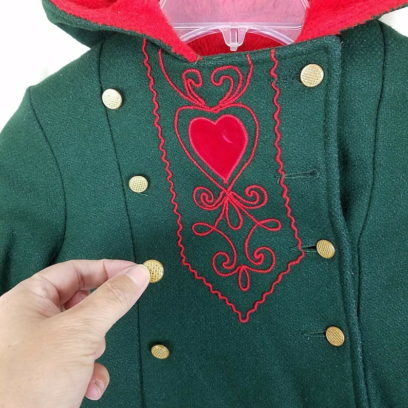 Vintage Philmark Fashion Winter Wool Peacoat Dress Coat Girls 3T Traditional German Austrian Clothing Green /& Red Nordic Embroidery