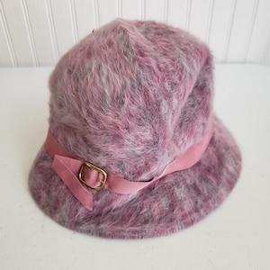 Vintage Kangol Cascade England Pink Angora Fur Bucket Hat Belted Womens England image 1