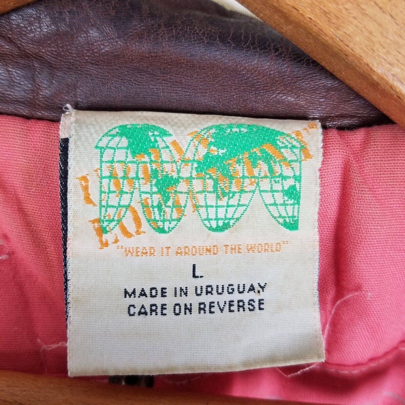 Vintage Urban Outfitters Denim Blue Jean Leather Bomber Jacket Mens size Large Quilted Liner 80s 90s Colorblock Two Tone Brown & Blue image 8