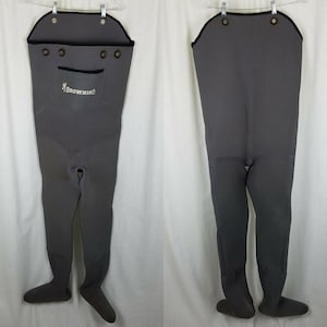 Vintage Browning Neoprene Soft Foot Fishing Chest Waders Mens size Large River Lake Water Korea One Piece Footie