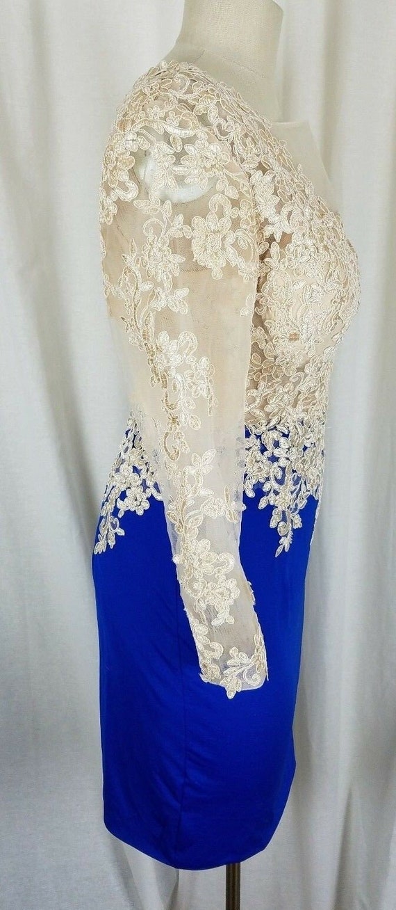 Vintage Nude Cream Floral Lace Cobalt Blue Dress … - image 4