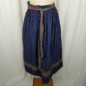 Vintage Vera Bradley Regency Blue Paisley Hippie Boho Maxi Skirt Womens M 1980s Cotton Floral Tie Sash Waist