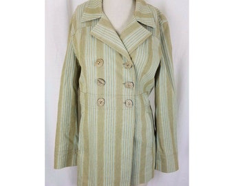Vintage Tyler Boe Double Breasted Pinstripe Military Peacoat Jacket Blazer Coat Womens size 8 Vertical Stripes Striped