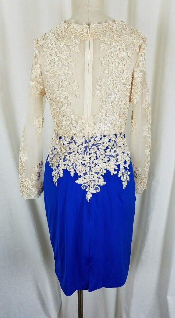 Vintage Nude Cream Floral Lace Cobalt Blue Dress … - image 5