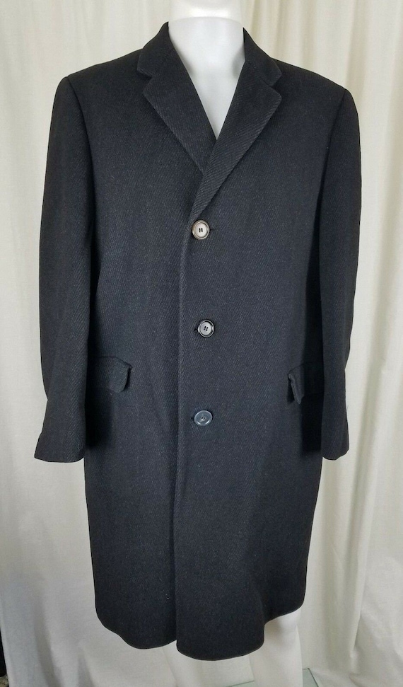 Vintage Hickey Freeman Pinstripe Long Winter Wool Cashmere Coat Peacoat Mens 40 42 Black Charcoal Gray Mid Century 1950s Etsy Canada
