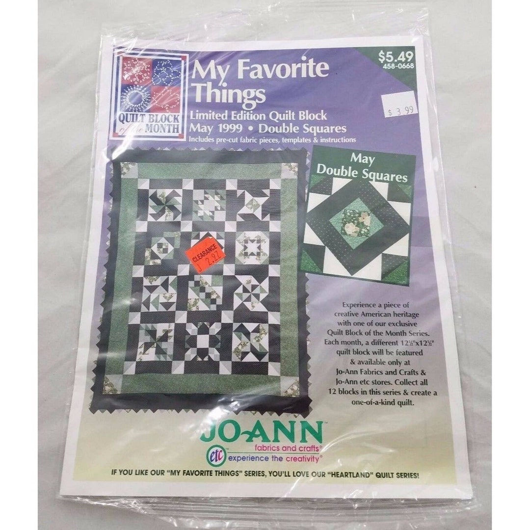 Vintage Joann My Favorite Things Quilt Block of the Month May 1999