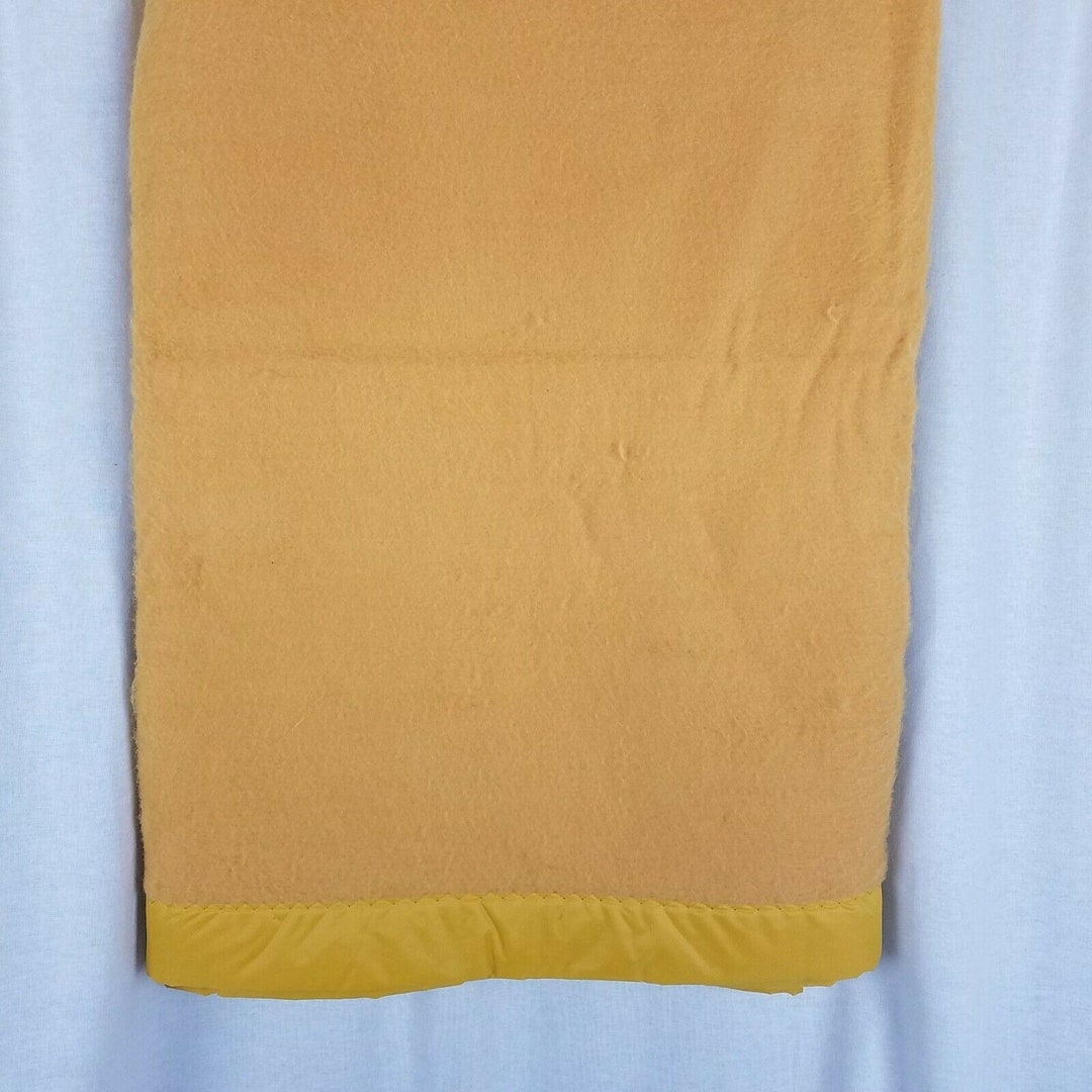 Vintage Satin Trim Harvest Gold Blanket Measures 72 X 88 Thermal