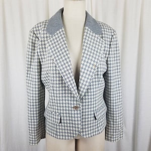 Vintage Miss Pendleton Large Houndstooth Virgin Wool Blazer Jacket Womens L USA