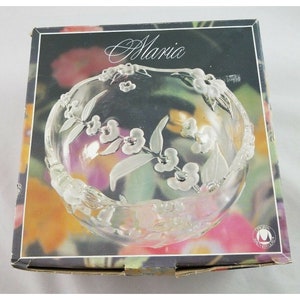 Vintage Mikasa Walther Glass West Germany Crystal 9&quot; Serving Bowl Maria Spring Medley Flowers Floral Pattern In Box Clear Cut