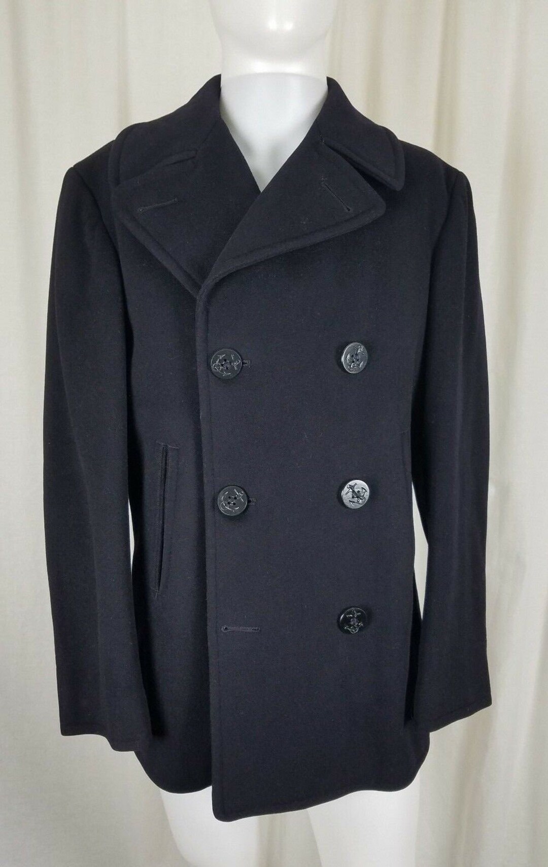 Vintage 1973 Blue Black PEMBROKE INC. Wool Military Peacoat - 36R