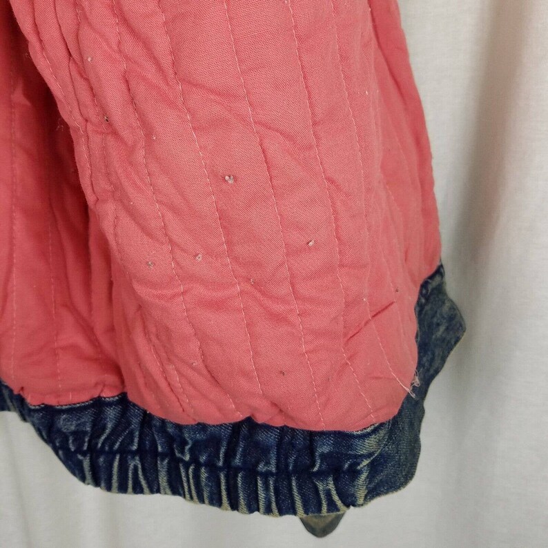 Vintage Urban Outfitters Denim Blue Jean Leather Bomber Jacket Mens size Large Quilted Liner 80s 90s Colorblock Two Tone Brown & Blue image 7