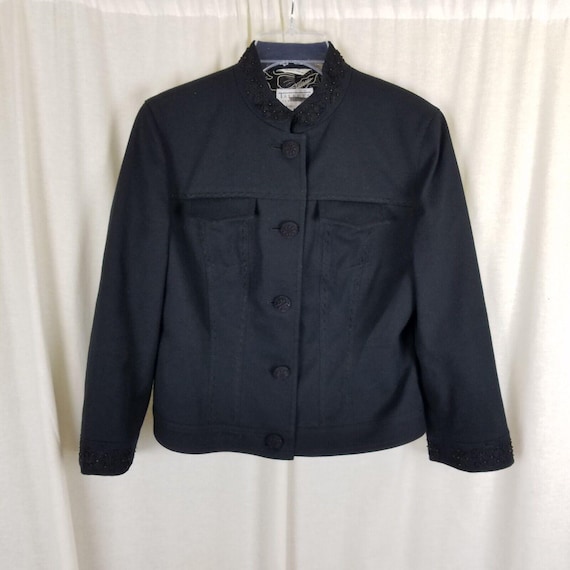 Talbots, Vintage Talbots Collection Italian Fabric Cotton Asian Mock Neck Tuxedo Blazer Jacket Womens 8 Military Marching Band