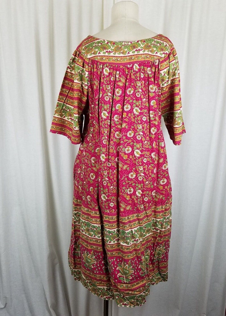 Vintage 70s Kaftan Hawaiian Sun Dress Muumuu Womens M L Vneck Floral ...