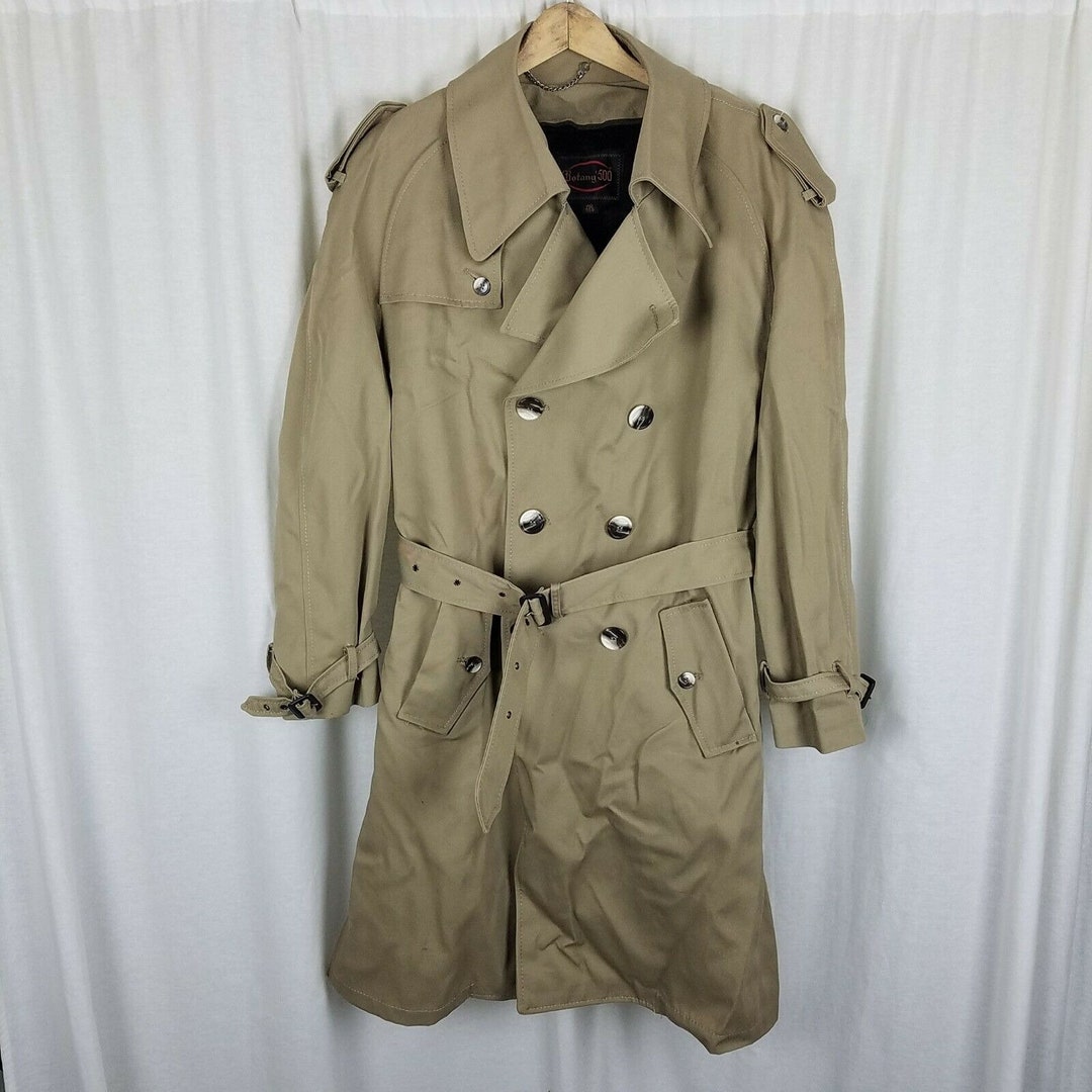 【60s】Euro Vintage Cotton Belted Coat 46 Vintage 1960's Classic Beige Cotton Blend Trench Coat Belted