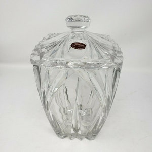 Vintage Gorham Lead Crystal Clear Cut Glass Square Lidded Heavyweight Biscuit Cookie Candy Jar Storage Container Weighted