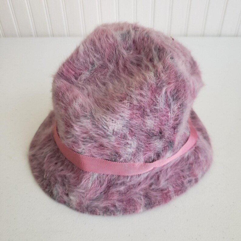Vintage Kangol Cascade England Pink Angora Fur Bucket Hat Belted Womens England image 2