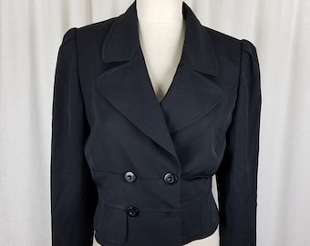 Vintage Valentino Miss V Cropped Wool Double Breasted Blazer Jacket Womens 44 10