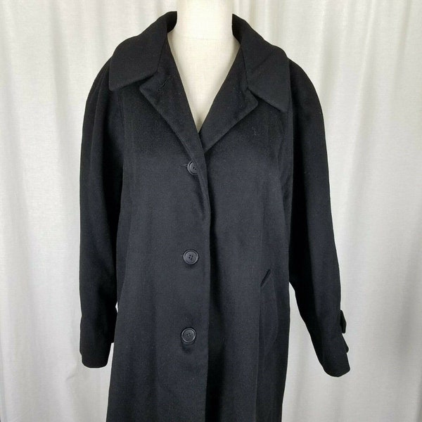 Vintage Jones New York Long Maxi 100 % pure laine poussette manteau caban femme taille grand noir longueur au sol