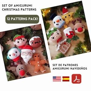 Puede incluir: Un conjunto de 12 patrones de amigurumi de Navidad en formato PDF. Los patrones incluyen un hombre de jengibre, Santa Claus, un elfo, un muñeco de nieve, un reno y más. Los patrones están disponibles en inglés y español.