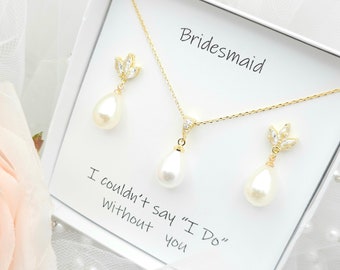 Gold, Silver 12mm  Leaf with Teardrop Earring and Necklace Set. Bridesmaid Jewelry Set. Bridal Jewelry Set. Wedding Jewelry Set.-2Colors
