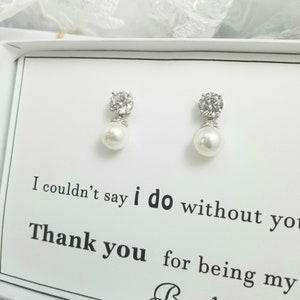Bridesmaid pearl dargling Earring. Round Dangling Pearl Silver Earring. CZ with Pearl Earring. Bridesmaid Pearl Earring.Flower girl earring.