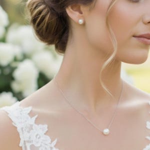 Bridesmaid 8mmPearl Jewelry Set with Message Card. - 925 Silver Ear Post.DAINTY Chain . Bridesmaid Jewelry 3Set-2Style image 4