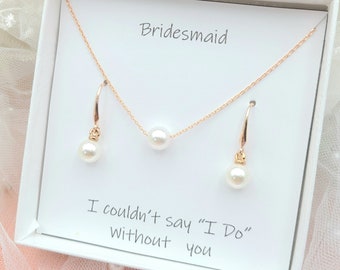 925 Sterling  Ear Hook With 10MM ,8MM Round Pearl  Jewelry Set.  Simple and Elegant Bridesmaid Jewelry Set. Minimalist Jewelry Set-3Colors