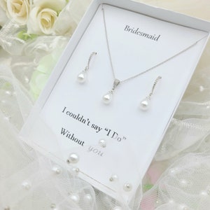 10MM Teardrop Pearl  Ear Hook Necklace ,Earring Set.Bridal, Bridesmaid Necklace, Earring Set. Gold & Silver 10MM  Pearl Jewelry Set.