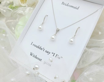 10MM Teardrop Pearl  Ear Hook Necklace ,Earring Set.Bridal, Bridesmaid Necklace, Earring Set. Gold & Silver 10MM  Pearl Jewelry Set.