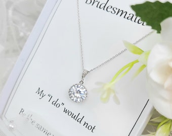 Round Cubic Zirconia Necklace.Wedding jewelry. Bridal jewelry. Silver Cubic Zirconia necklace. AAA Cubic Zirconia  Bridesmaid Necklace gift.